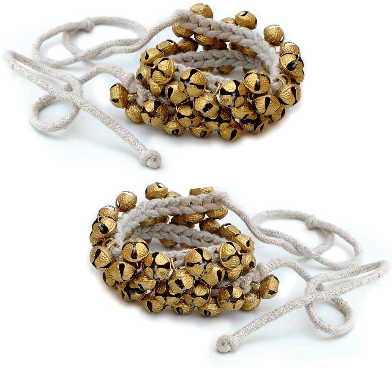 Craft Kathak Ghungroo Pair, (50+50) (16 No. Ghungroo) Big Bells Tied with Cotton Cord Indian Classical Dancers ANKLET BELLS Anklet Musical Instrument