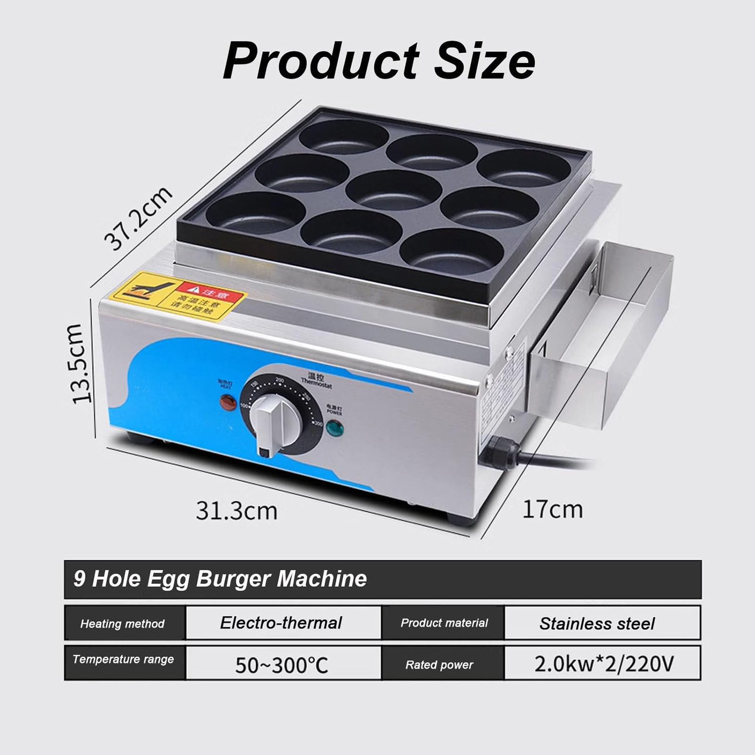 Máquina Eléctrica Comercial De Hamburguesas De Huevo,Máquina De Hamburguesas De Huevo A La Plancha,9/18,Control De Temperatura 50-300 ℃ Calentamiento Rápido,para Cafeterías Panadería,9