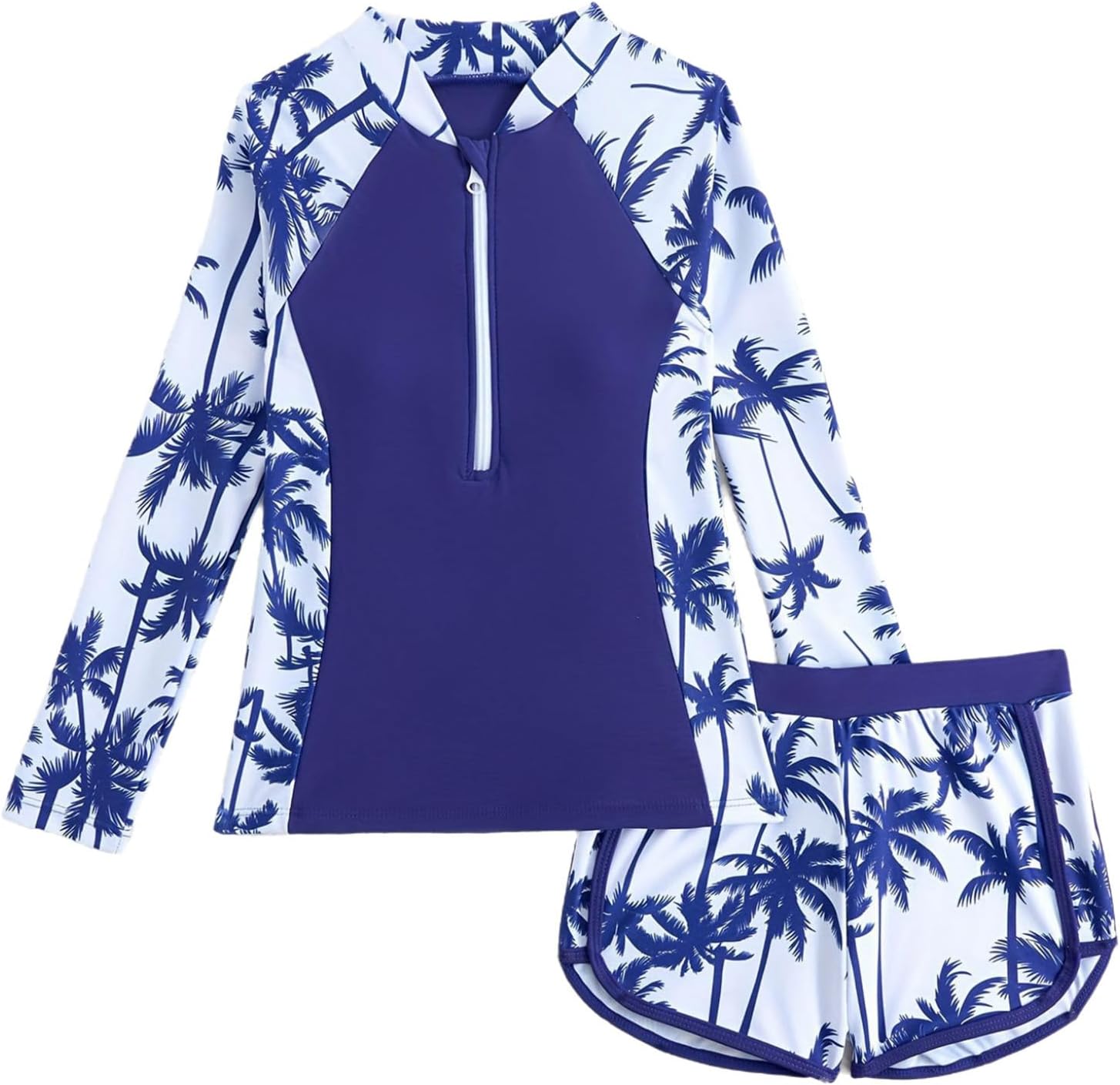 Big Girls UPF 50+ 2 Pieces Rash Guard Sets Floral Swim Shirts with Shorts Sporty Swimwear