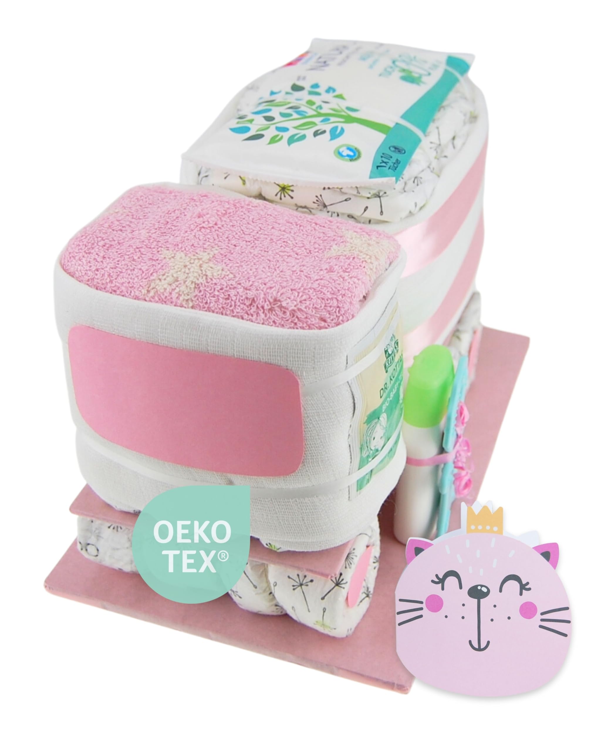 myBambini ® Torta di pannolini Camion – regali di nascita – regalo per il bambino – regalo di battesimo –Babyshower – acquistare ora torta (rosa/ragazza) Regalate ora il dono della gioia