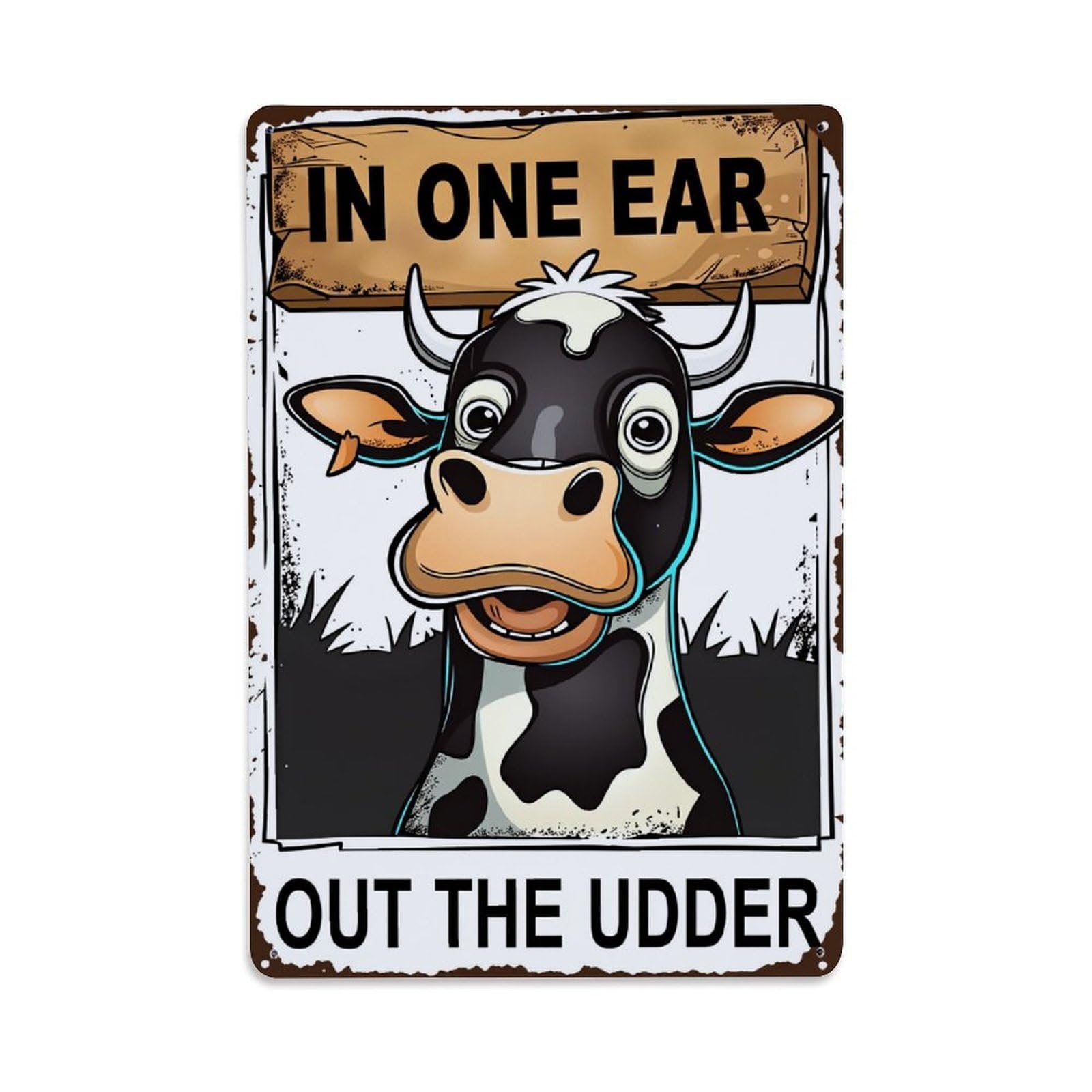 Enderetf Vintage Cow Ear Udder Humor Sign Tin Sign Metal Poster, Home Bar Garage Man Cave Cafe Indoor & Outdoor Wall Decoration 8X12inches
