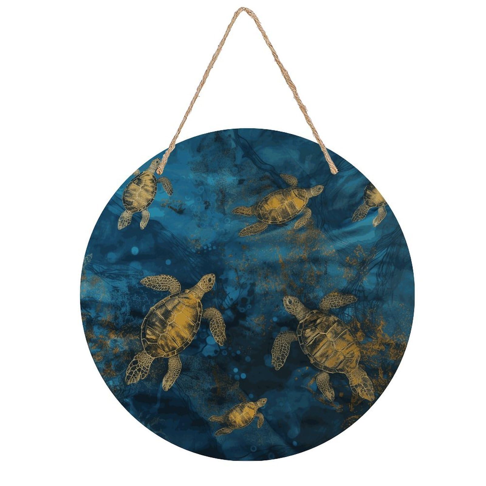 Adfgyerh Style Sea Turtle1 Room Decor，Round Wooden Board Painting，Wall Art，Easy To Hang，Wall Decor ，Suitable For Homes, Offices, Holidays, Bars, Cafes, And Other Venues.