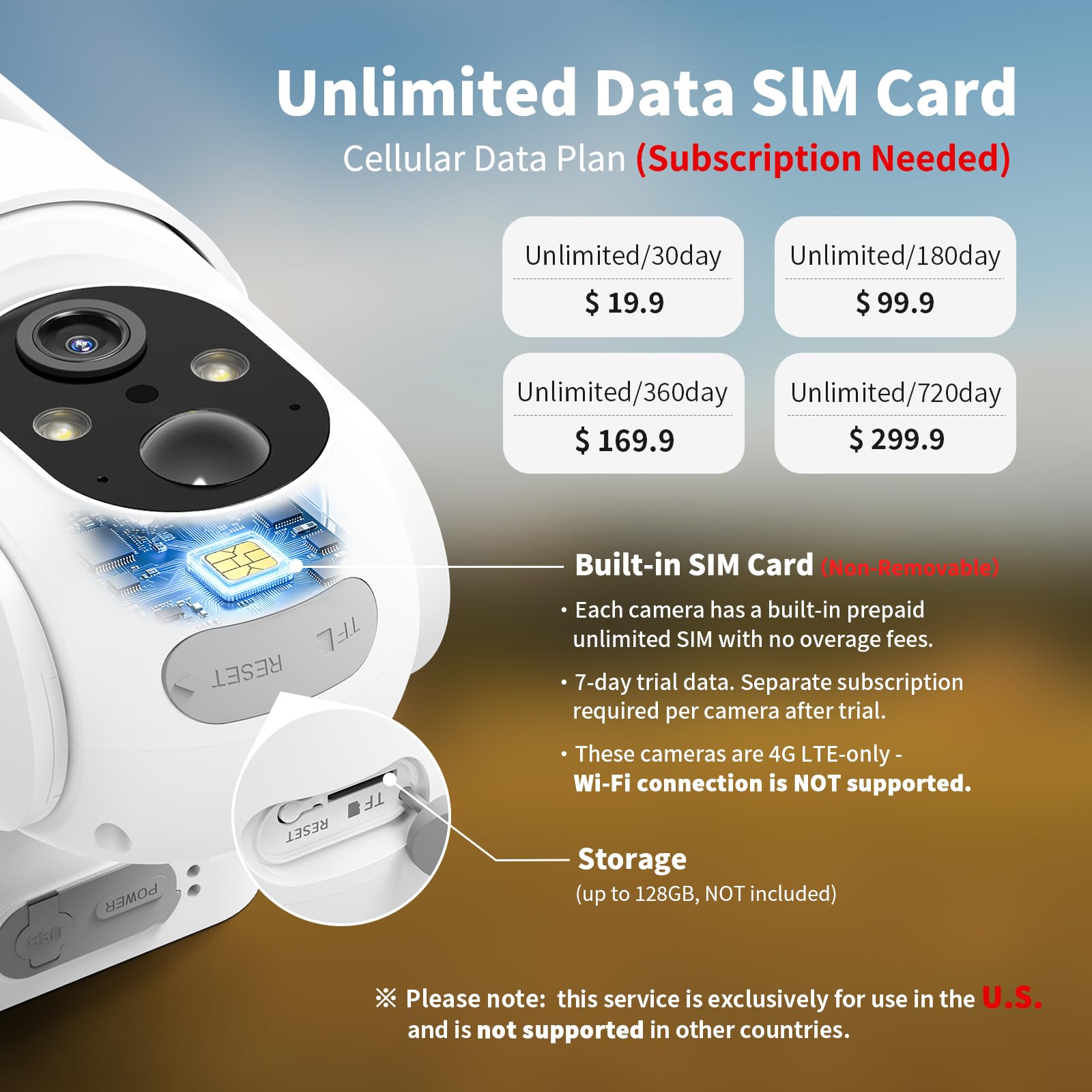 ELYSOO Telecamera di sicurezza cellulare 4G LTE, confezione da 2 telecamere da esterno ad energia solare, nessun WiFi necessario per Farm&Ranch, vista a 360°, visione notturna 2K, scheda SIM integrata