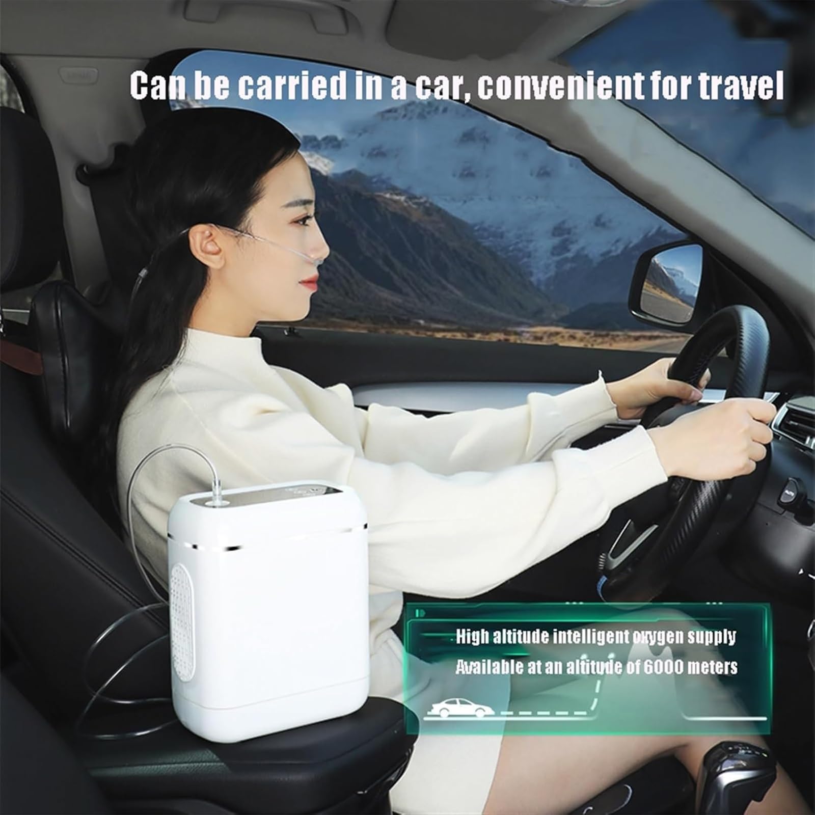 Concentratore di Ossigeno Portatile da Viaggio 1-5 Litri, Macchina per Ossigeno Leggera a Doppia modalità, generatore di Ossigeno per Uso Domestico, purificatore d'Aria per Auto