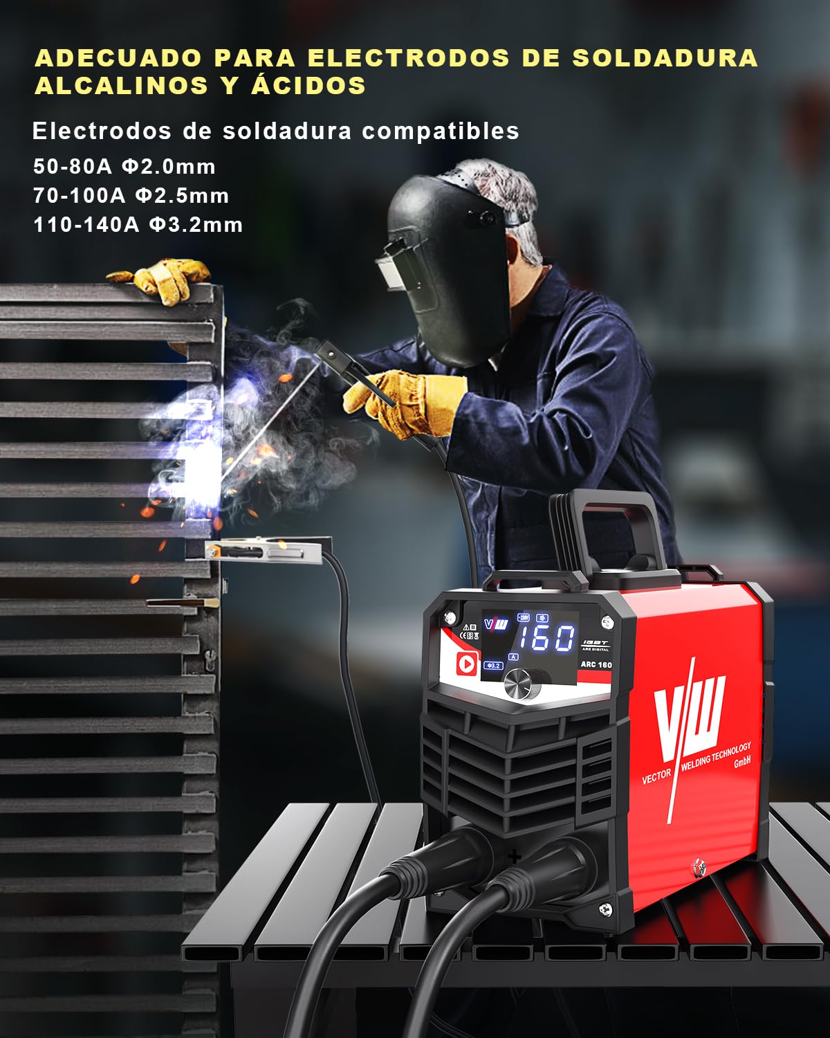 VECTOR WELDING Máquina de Soldar Electrodo MMA 160A, Soldador de Electrodo Inverter con Pantalla LED, Grupos Soldar Electrodo IGBT con Casco de Soldadura