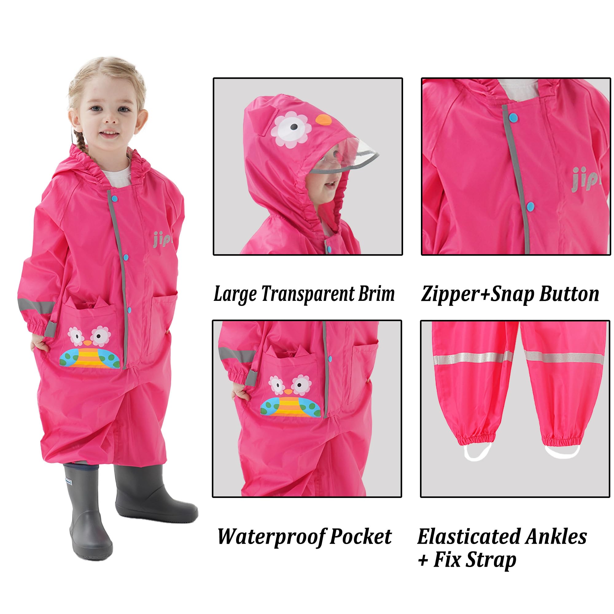 Tuta Impermeabile Antipioggia Bambini Leggero Riflettente Tutina Impermeabile Animale Modello Bambino Bambina Giacche Poncho da Pioggia con Cappuccio All'Aperto per Ragazzi Ragazze 1-8 Anni