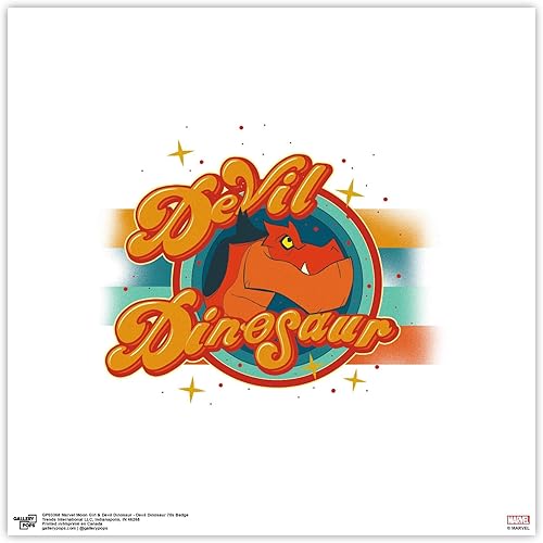 Trends International Gallery Pops Marvel Moon Girl and Devil Dinosaur - Arte de pared con insignia de dinosaurio diablo de los años 70, versión sin