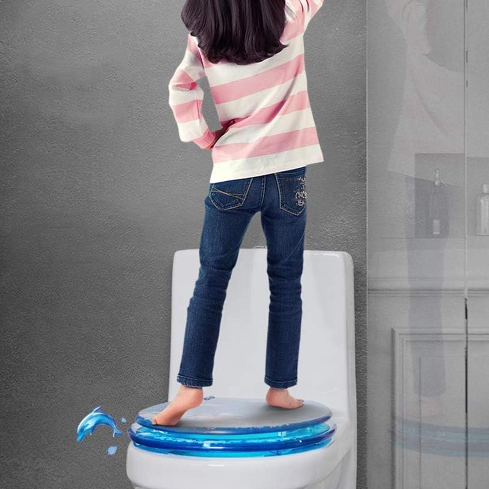 Bleu Siège de Toilette, Lunettes WC avec Couvercle en Coquillage Transparent, siège en résine Ocean Series, Facile à Nettoyer et à Installer, Étoiles en Coquillage Bleu Clair