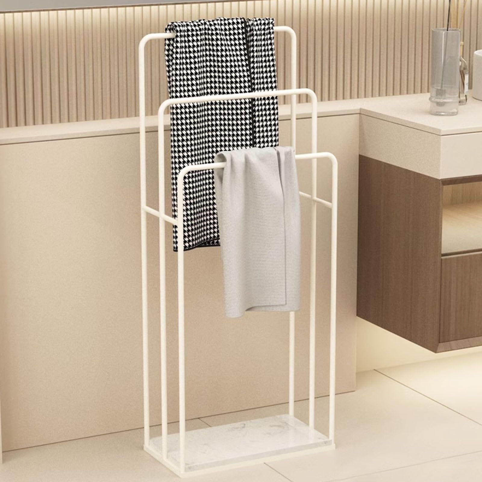 OWOHYG Pool Towel Rack Outdoor Freestanding Made Of Iron 3 Tier Towel Racks For Bathroom Pole Heights Are Different For Oversized Bath Towels And Bathroom.White
