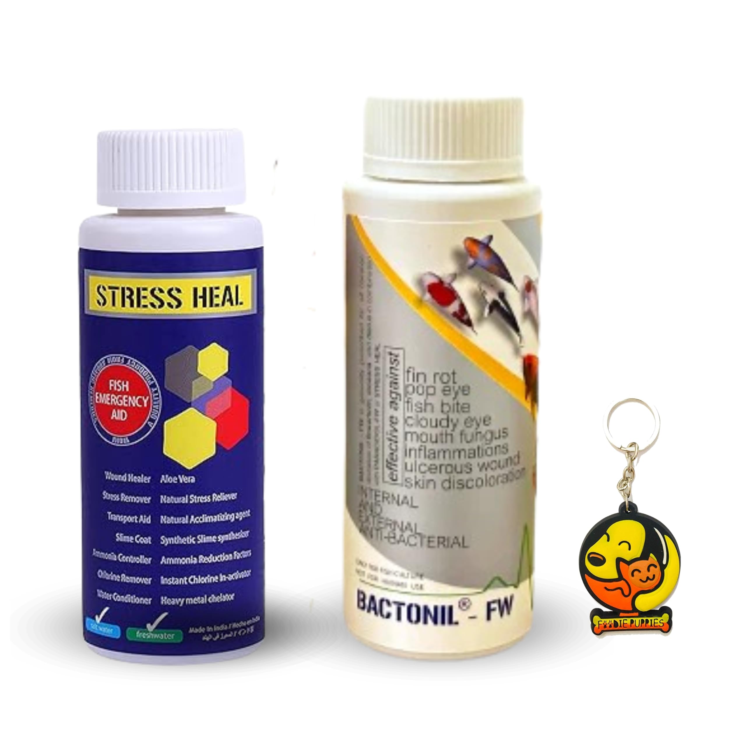 Foodie Puppies Aquatic Remedies Combo of Stress Heal (50ml) + Bactonil (60ml) | Anti-Bacterial Effective Fish Skin Treatment Suitable for Freshwater | Aquarium Medicine with Free Key Ring (B0CQ86T6VY) Amazon Price History, Amazon Price Tracker