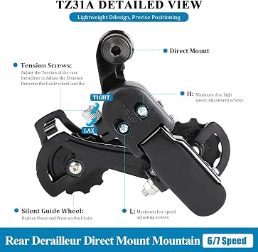 Rear Derailleur RD-TZ31A 6/7 Speed Direct Mount/Hanger Mount Derailleur for Mountain Bike Tricycle Commuter Bike Cruiser Bike
