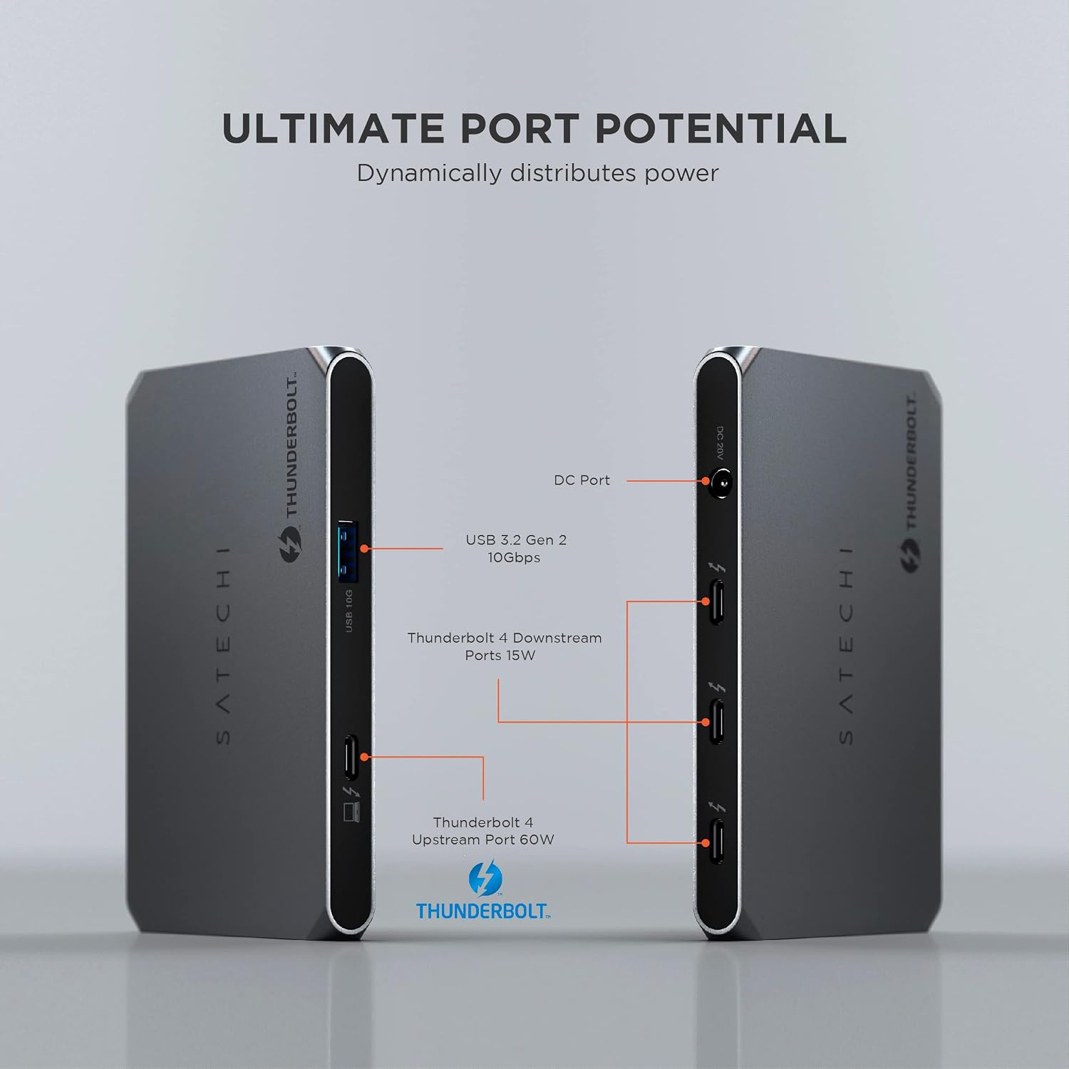 Satechi Thunderbolt 4 Slim Hub 5-in-1, USB C 60W Charging, Single 8K or Dual 4K Display, 4 Thunderbolt 4 Ports, USB 3.2 Gen2, Compatible with USB4/Thunderbolt 4 Macs and Windows