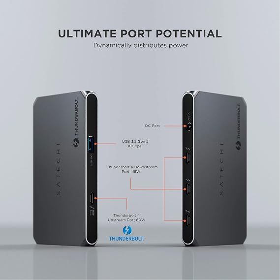 Satechi Thunderbolt 4 Slim Hub, Single 8K or Dual 4K Display, USB 3.2 Gen 2