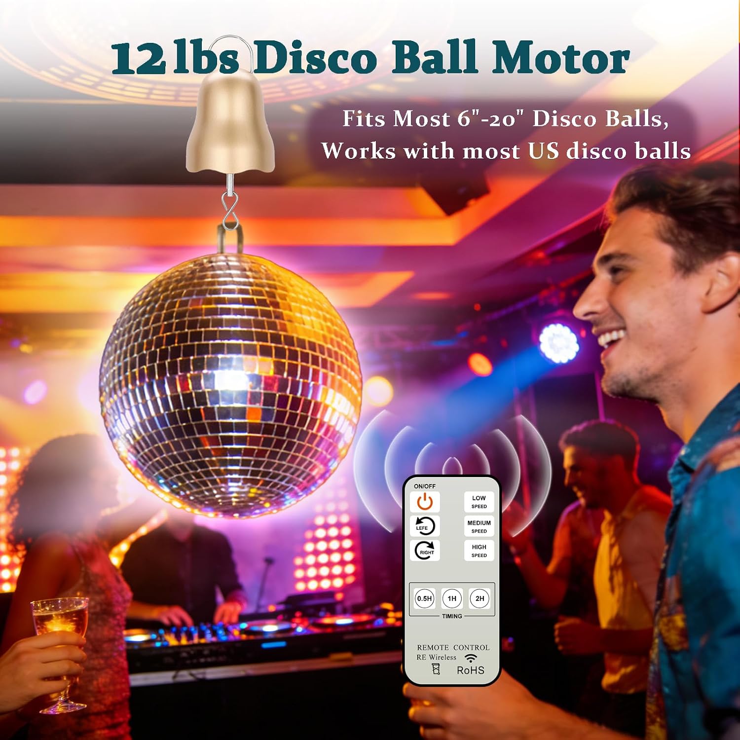 Disco Ball Motor with Remote, 1-30 RPM Cordless Wind Spinner Motor Battery Powered, Adjustable 3 Rotating Speed Spinning Accessory for Wind Chime, Sun Catcher, Mirror Ball Ornaments Hanging Display