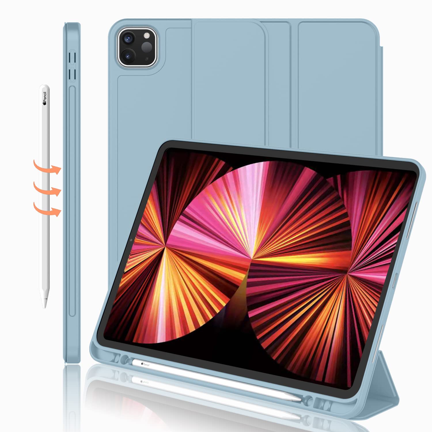 iMieet New iPad Pro 11 Inch Case 2022(4th Gen)/ 2021(3rd Gen) with Pencil Holder [Support iPad 2nd Pencil Charging/Pair],Trifold Stand Smart Case with