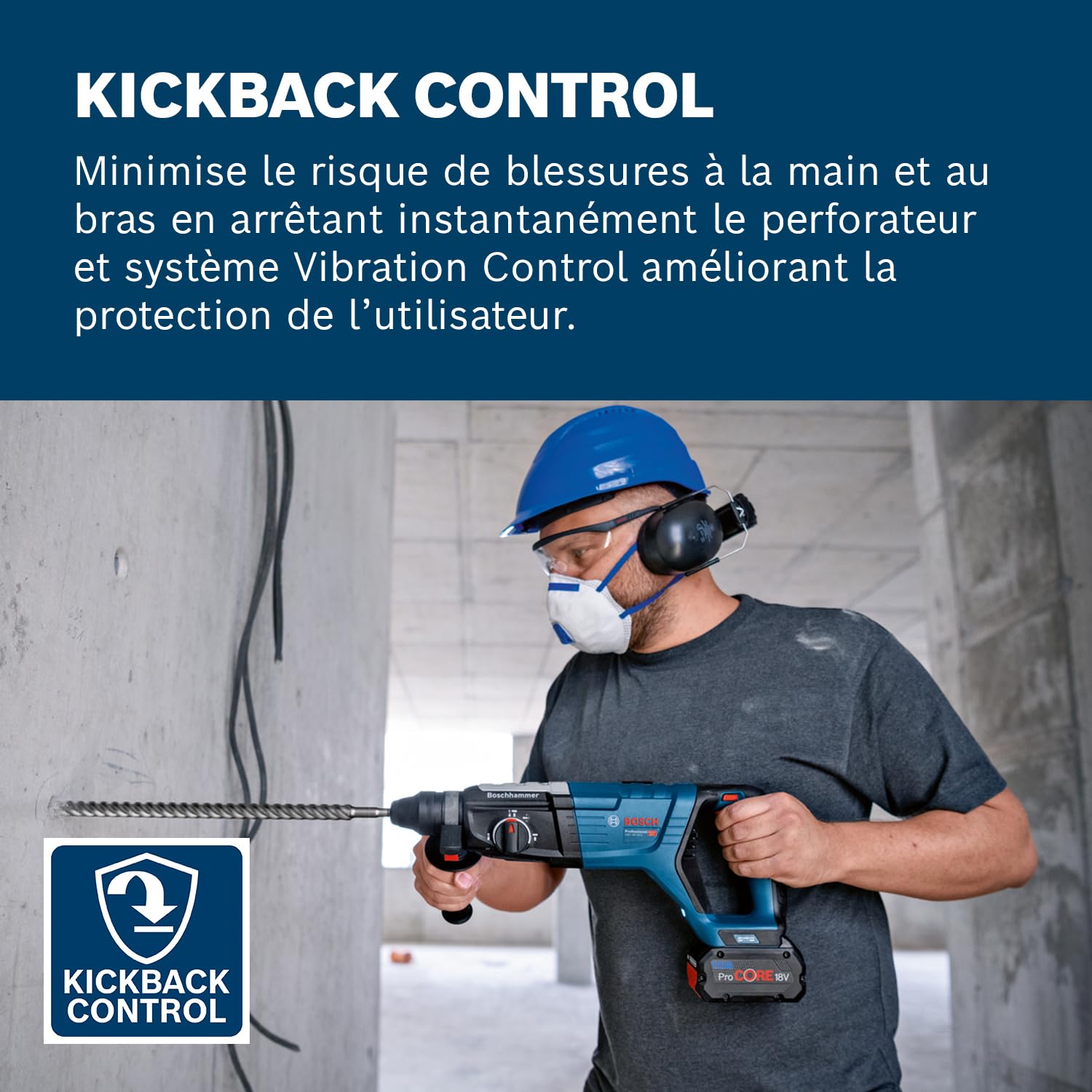 Bosch Professional 18V System Perforateur Sans-Fil GBH 18V-28 D (KickBack Control, avec chiffon de nettoyage, poignée auxiliaire, jauge de profondeur, calage, XL-BOXX, sans batterie/chargeur)