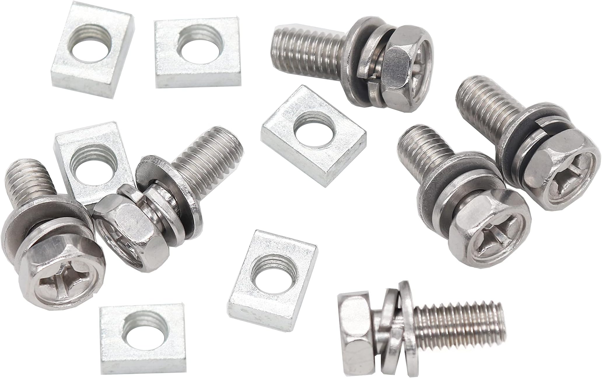 6-Pack Motorcycle Battery Terminal M6 x16mm Bolt Square Nut Kit, Stainless Steel 304, ATV Battery Terminal Bolts, Boat, E-Bike, Electric Forklifts