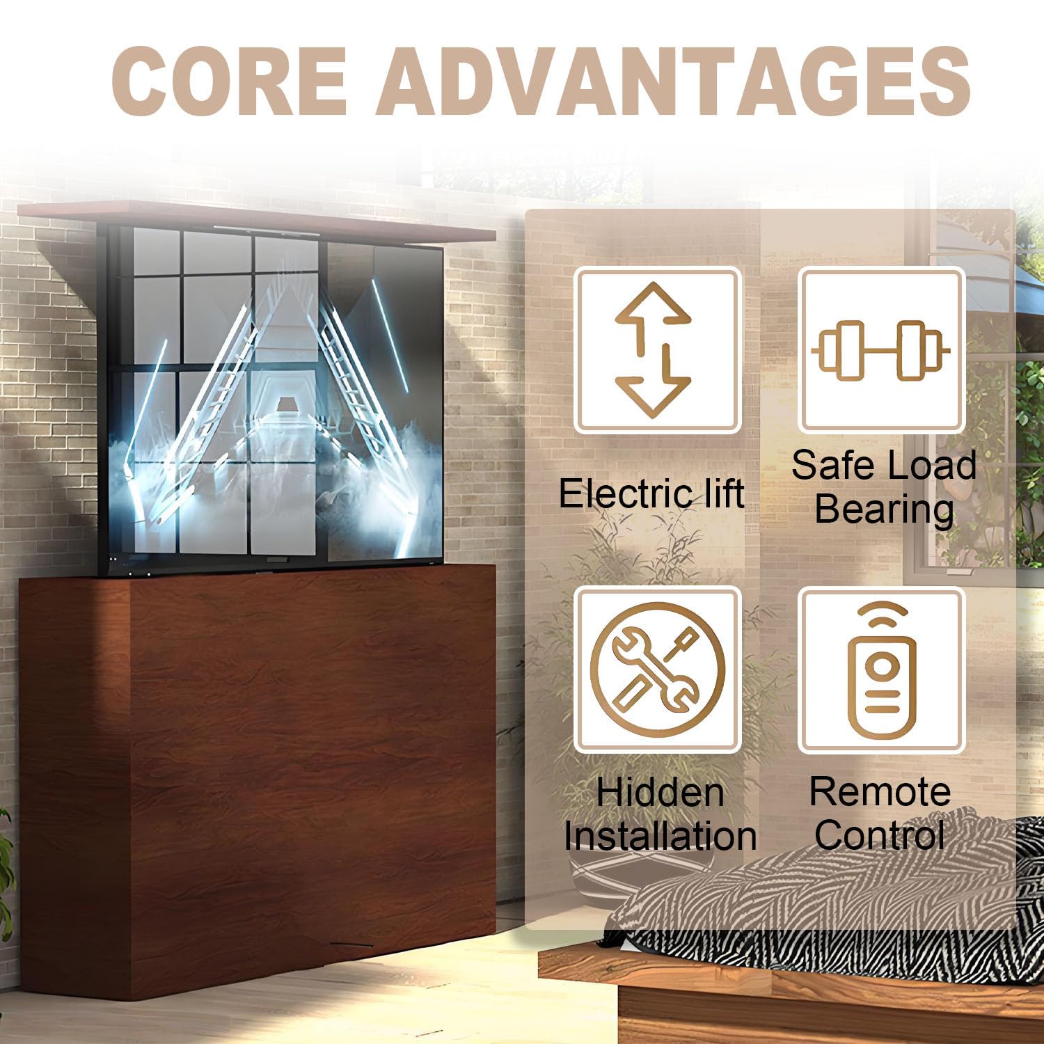 Sollevatore TV motorizzato Intelligente - Supporto per Mobile a Scomparsa, Supporto TV motorizzato con Corsa di Sollevamento TV, per schermi Piatti, curvi e OLED H71to161in-TV37to57in