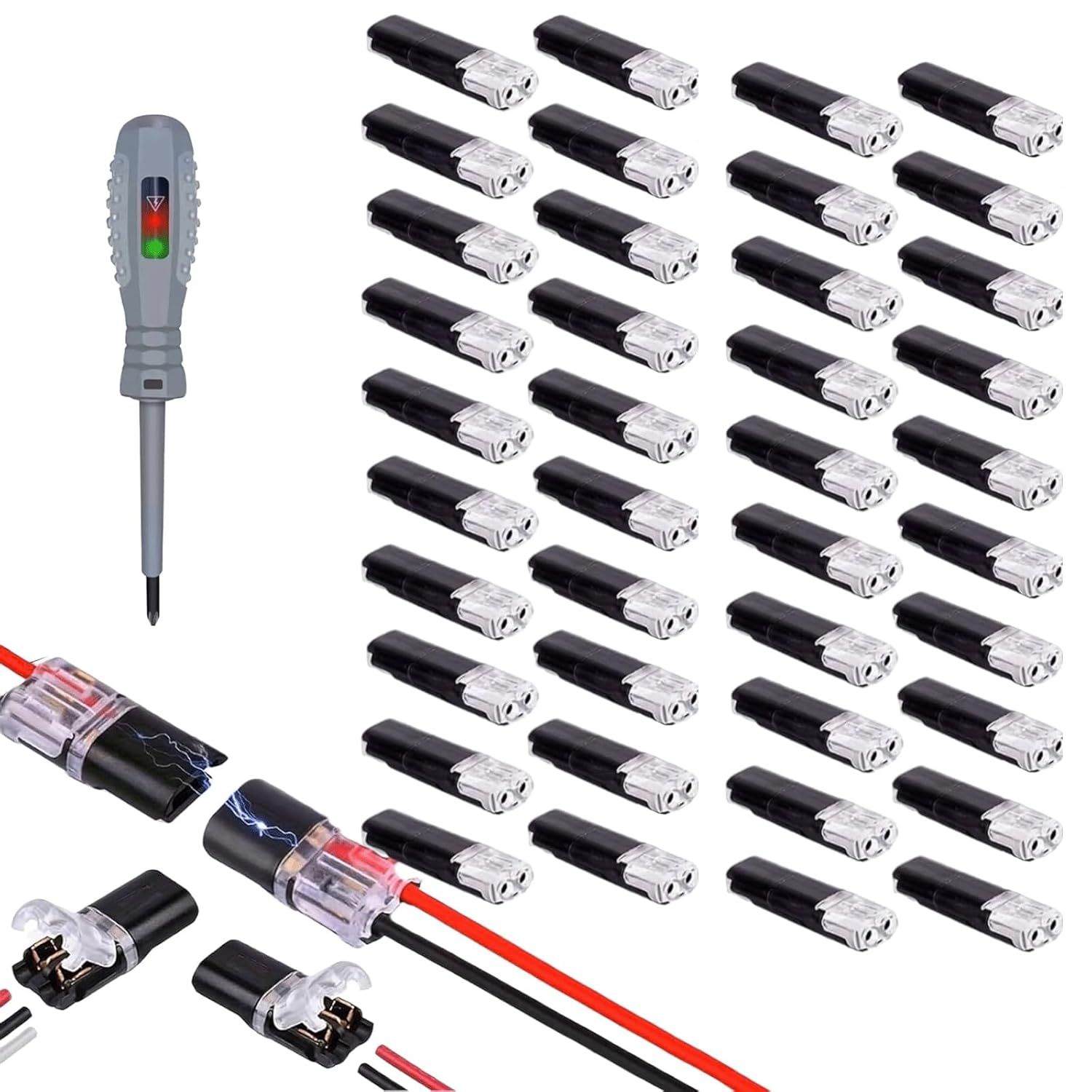 50/100/150-Pack Quick-Clip Fasteners,Multi-Purpose Snap-On Blocks,Double-Wire Plug-in Connector with Locking Buckle for Strip Lights DIY Crafting, Low-Voltage Decor & Model Kits (50pcs)