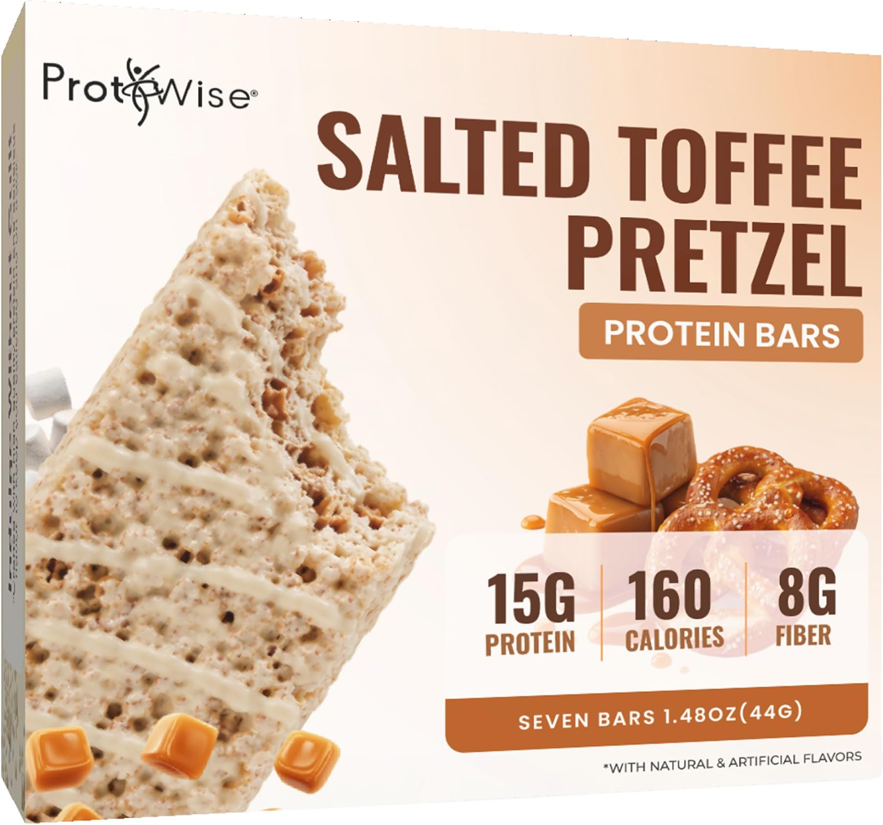 ProtiWise Salted Toffee High Protein Bars - Low Sugar Meal Replacement for Weight Loss - 15g Protein - Keto Bars with Fiber - Low Carb Gluten Free Breakfast Bar - 7 Count