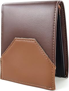 Wallet for Men, Large Capacity Bifold Wallets with ID Window, Minimalist Credit Card Holder PU Leather Wallet with Multiple Card Slots (Dark Brown)
