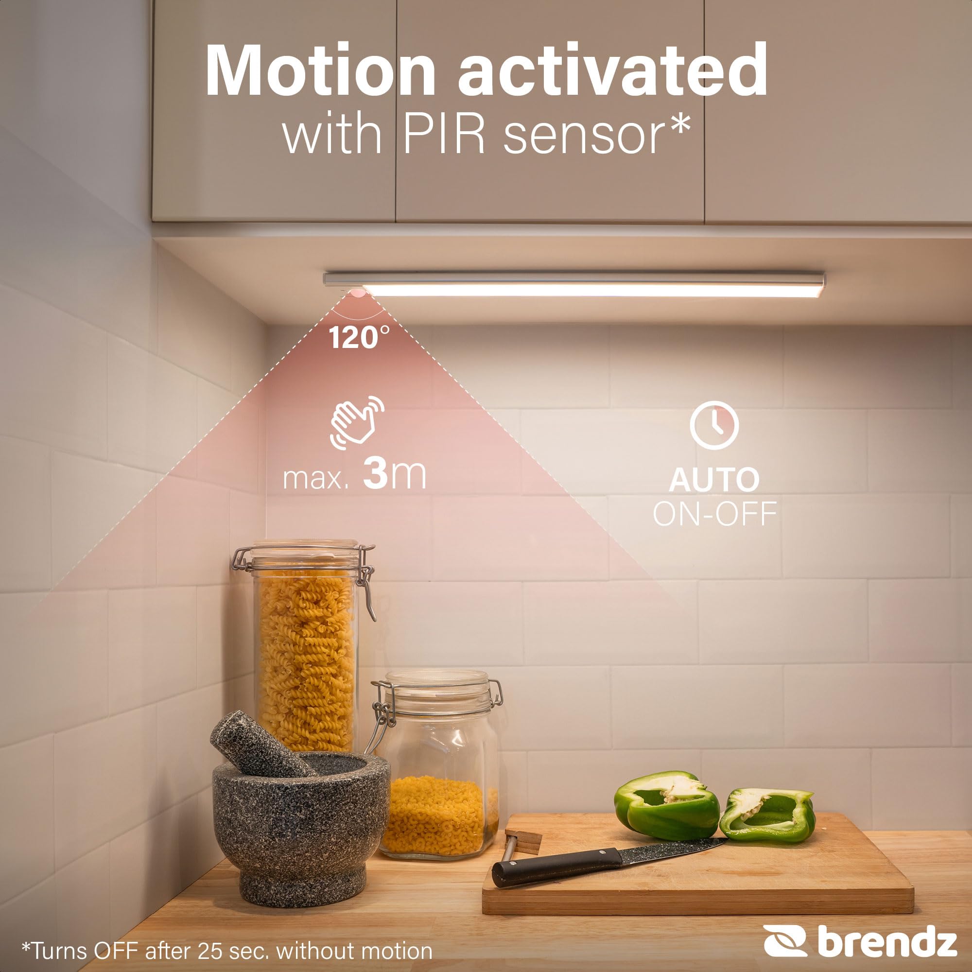 Brendz LED Sottopensile Cucina, Luce LED Ricaricabile, 2 x 40cm, USB-C, 2200mAh, 3 Temperature di Colore, Dimmerabili, Magnetica, Luci LED Cucina Sottopensile Senza Fili, Puyo Argento