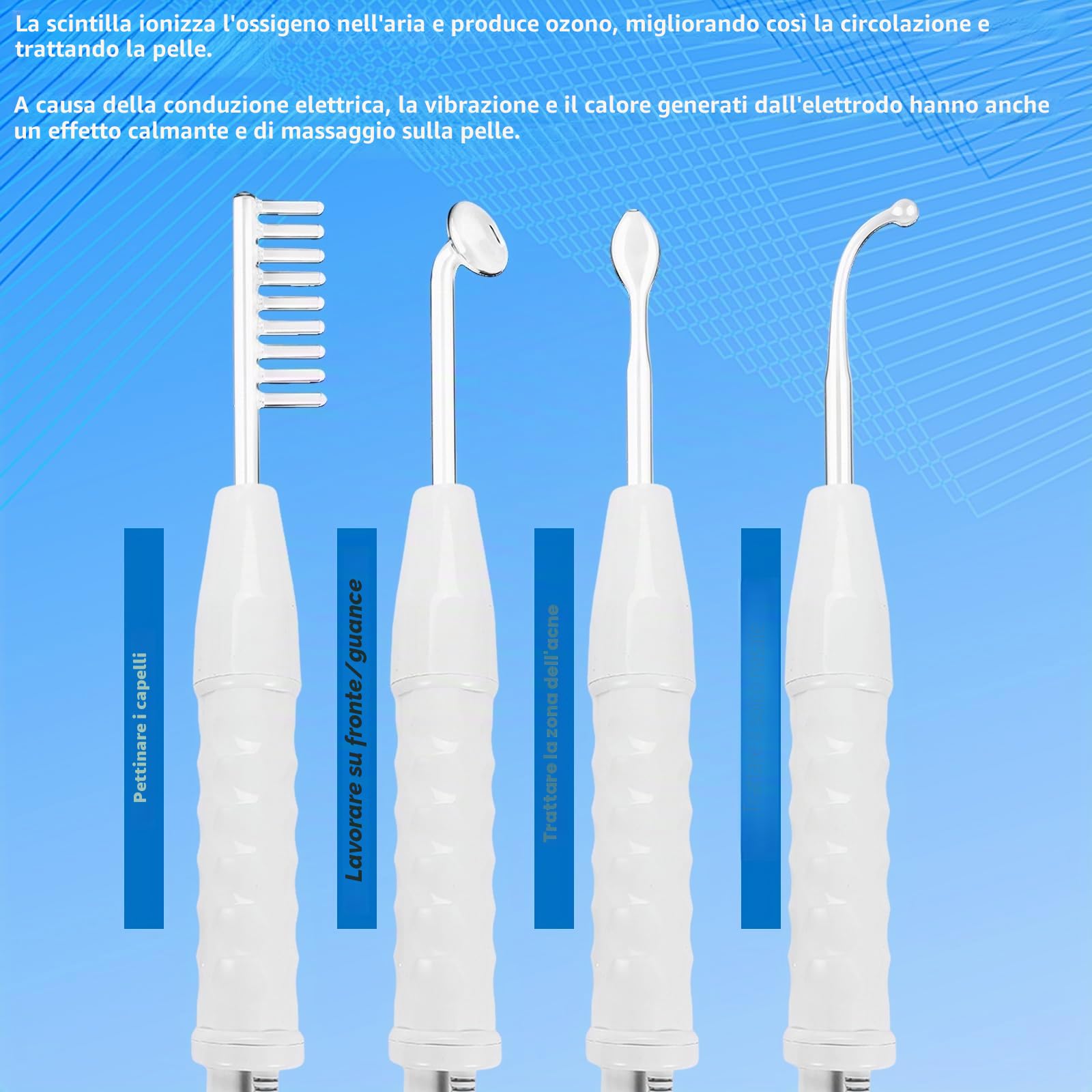 Dispositivo di Bellezza ad Alta Frequenza Viso, con 4 Sonde, High Frequency Wand, Radiofrequenza Viso, Dispositivo per Il Trattamento dell'acne, per Rimozione dell Pelle Rughe Linee Sottili