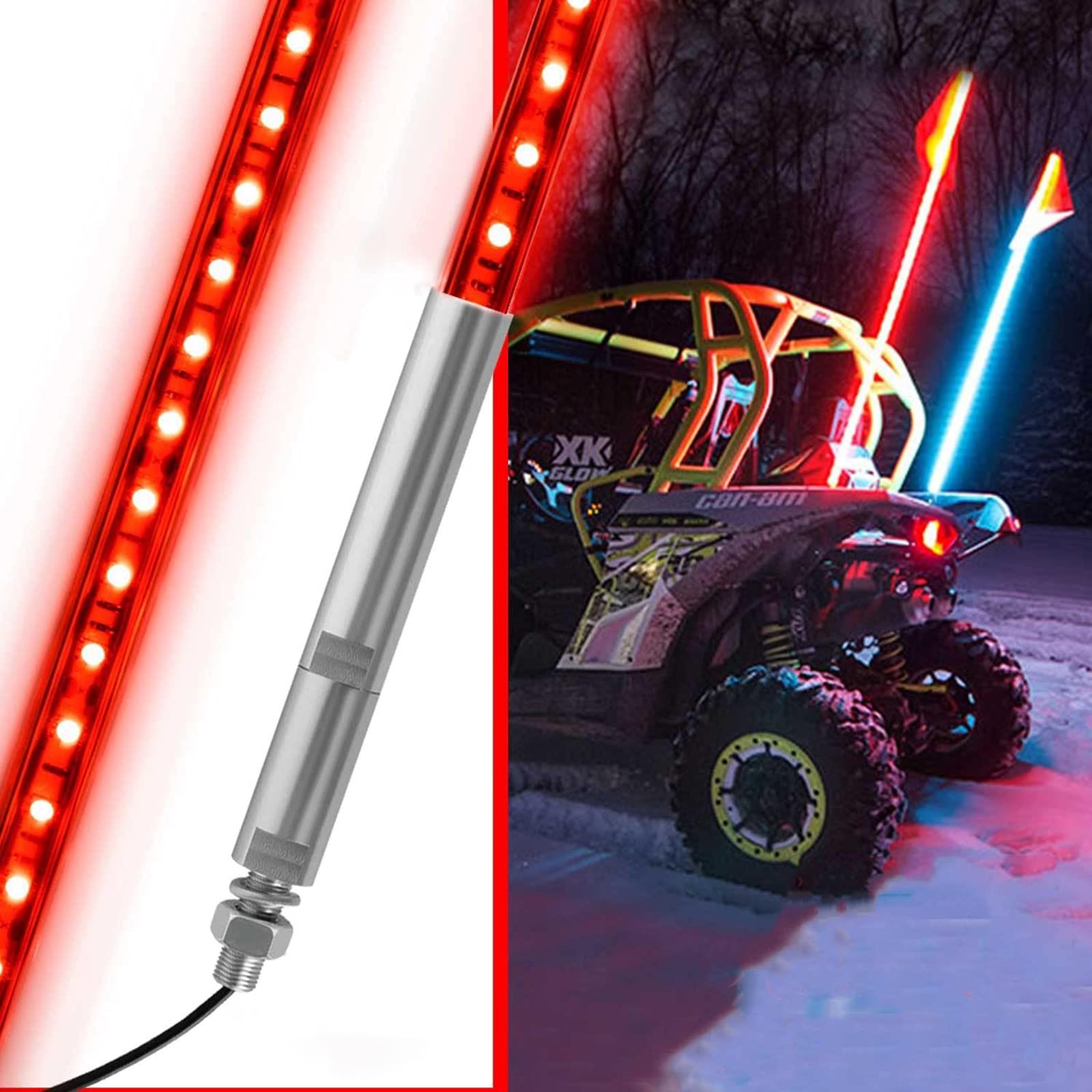 UTVJATV 4ft LED Whip Red Lights Waterproof Flag Pole Safety Antenna with Flag for Can-Am Maverick X3 Sand Dune Buggy UTV ATV 2020 Polaris RZR XP 4X4