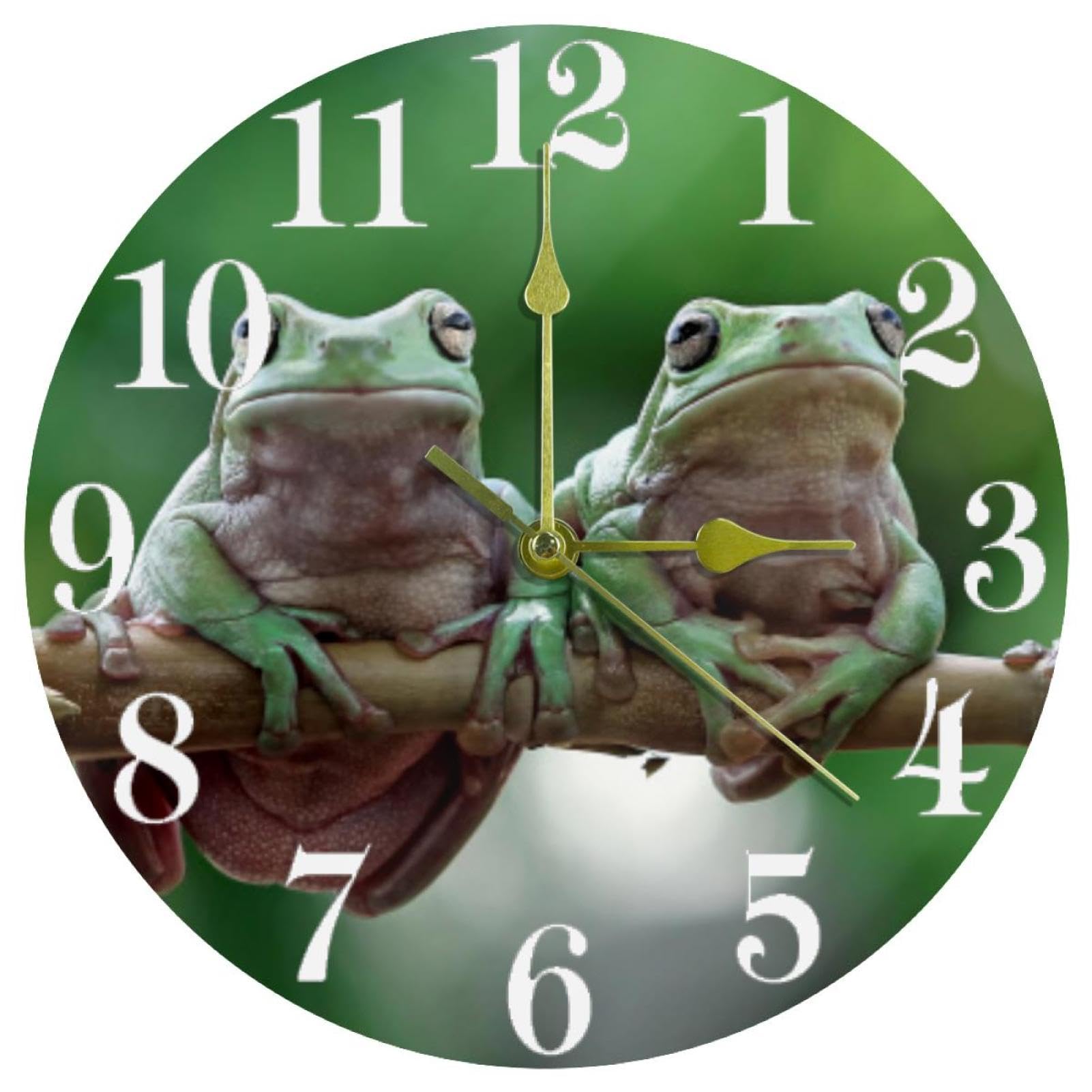 Horloge murale silencieuse sans tic-tac avec motif grenouille blanche pour chambre