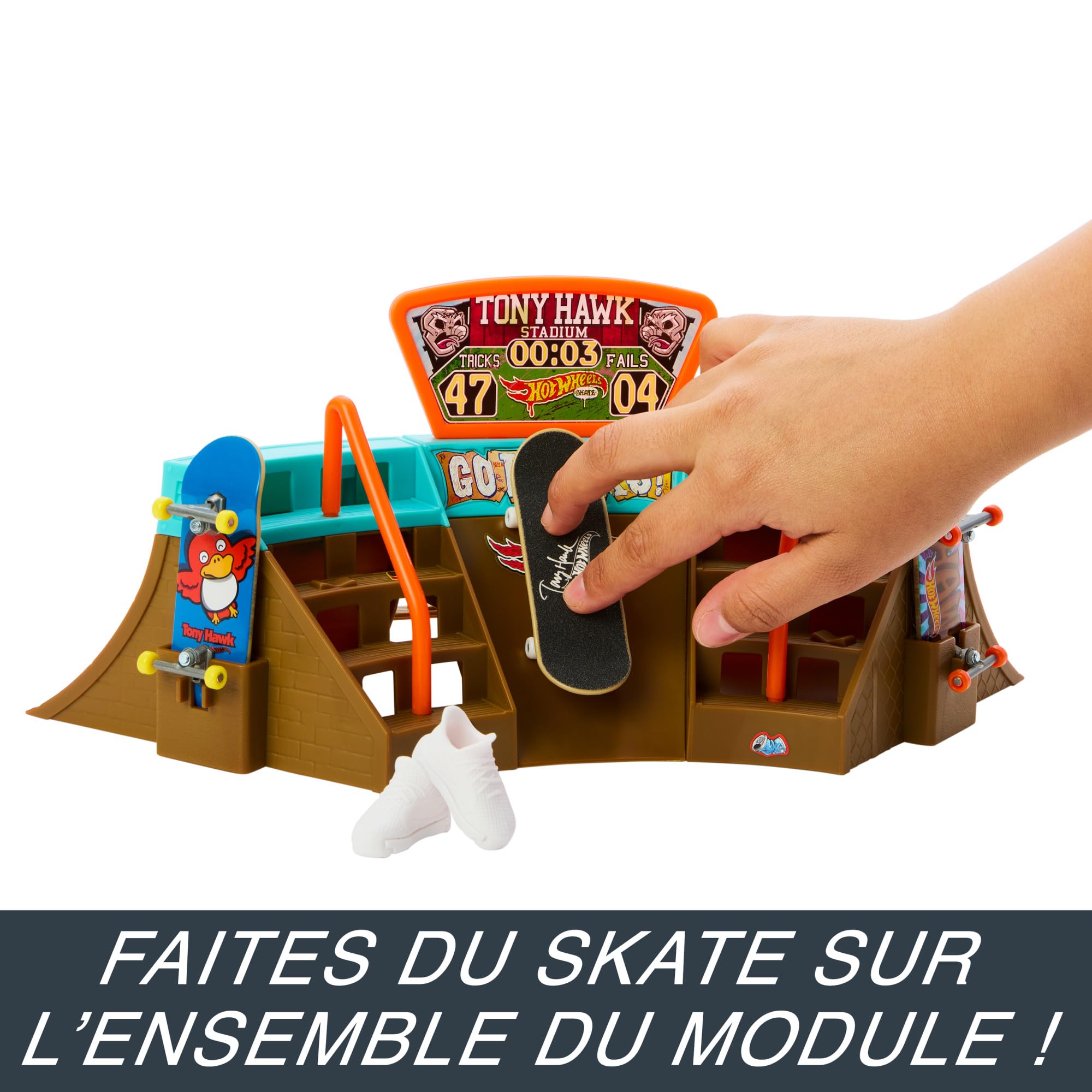 Hot Wheels Skate Coffret Fingerboard Conçus En Collaboration Avec Tony Hawk Avec 1 Fingerboard Et 1 Paire De Chaussures De Skate Pour Doigts Amovibles Jouet Enfant Des 5 Ans Hpg34