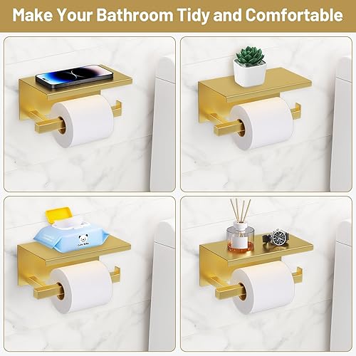 Miniatura 6 de TURS Juego de 5 accesorios de baño de oro cepillado de 23.6 pulgadas, juego de toallero cuadrado montado en la pared, soporte de papel higiénico