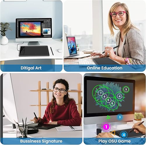 Miniatura 8 de XOPPOX Tableta de dibujo gráfico de 10 x 6 pulgadas, área activa grande con 8192 niveles de bolígrafo sin batería y 12 teclas de acceso rápido,