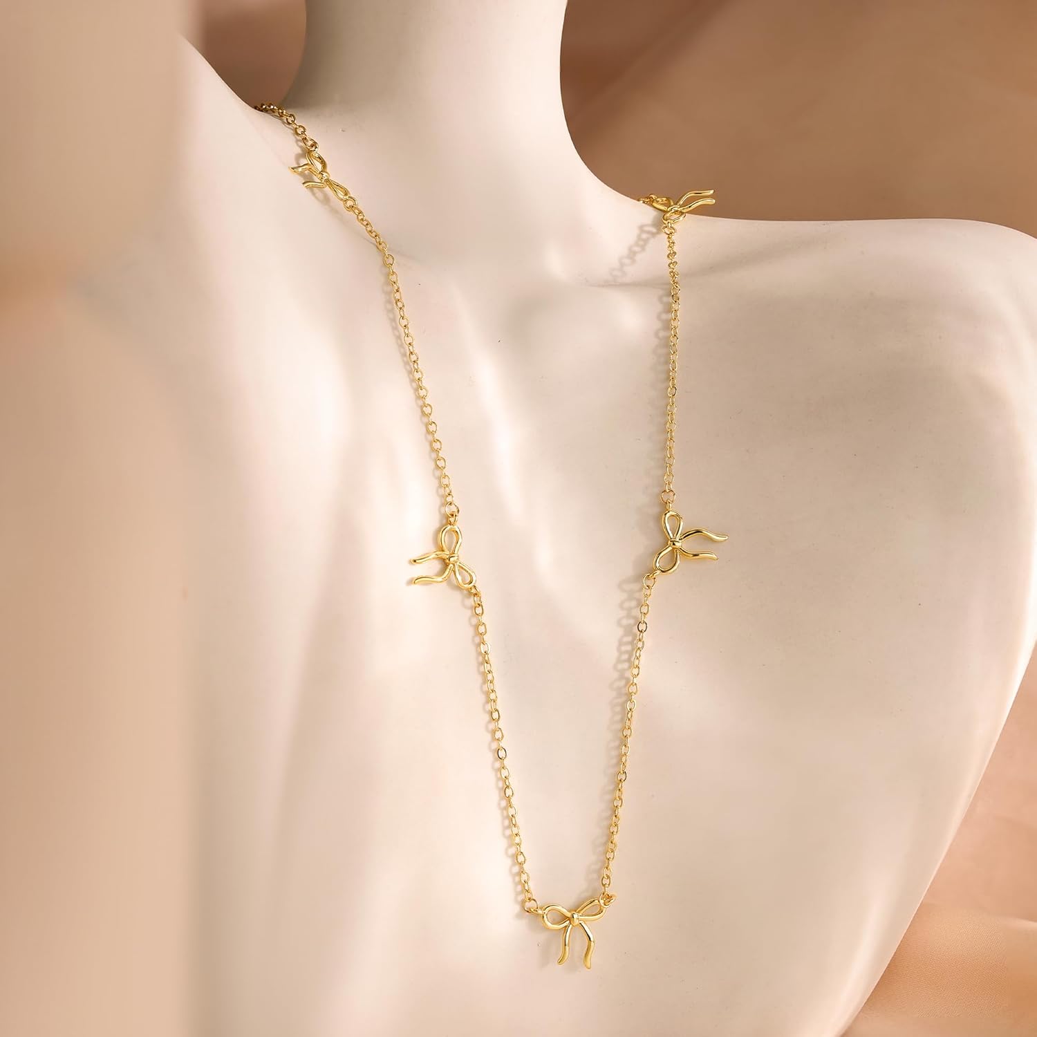 MBW Bow Necklaces for Women Trendy, Dainty Layered 14K Gold Plated Cute Bow Pearl Heart Pendant Choker Necklace Stack Love Choker Waterproof Fashion Jewelry Set Gift for Women Mom - Image 3