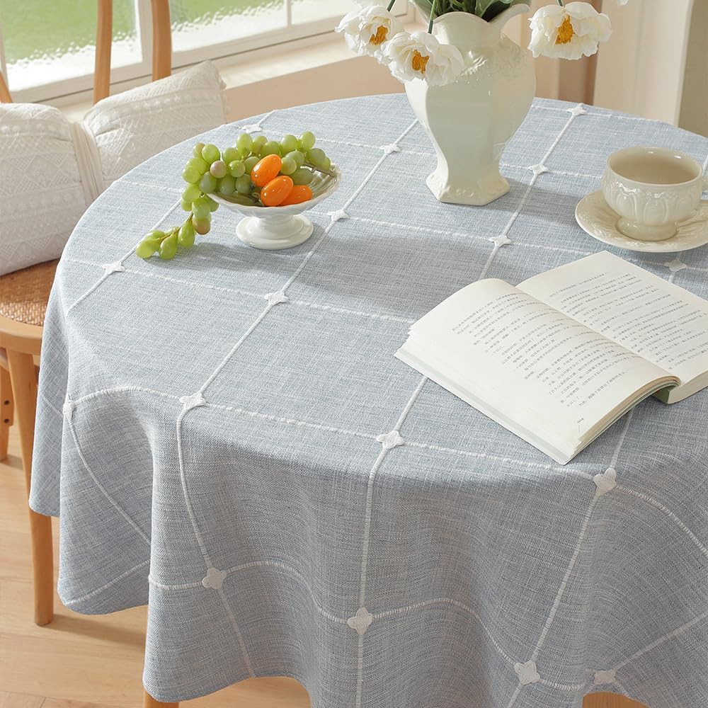 Zobesta 60 Inch Round Tablecloth Blue, Linen Round Table Cloth 60 Inch Washable Farmhouse Soft Boho Blue Round Tablecloth for Outdoor, Party, Holiday, Picnic, Dining
