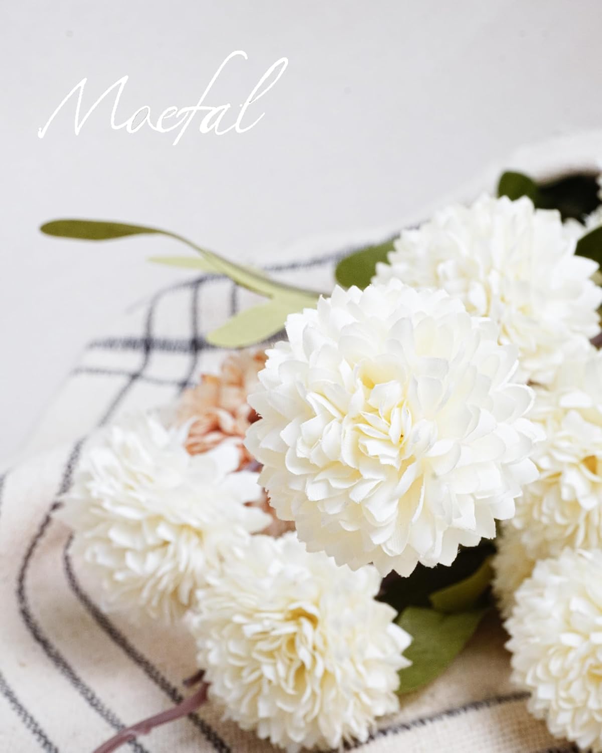 Pompon Mum Artificial Flowers 5pcs, Faux Silk Mini Chrysanthemum Ball with Stems, 25 Heads 18" Bulk Fake Wedding Filler Flowers for DIY Bouquet Centerpieces Arrangements Vase Decor - White