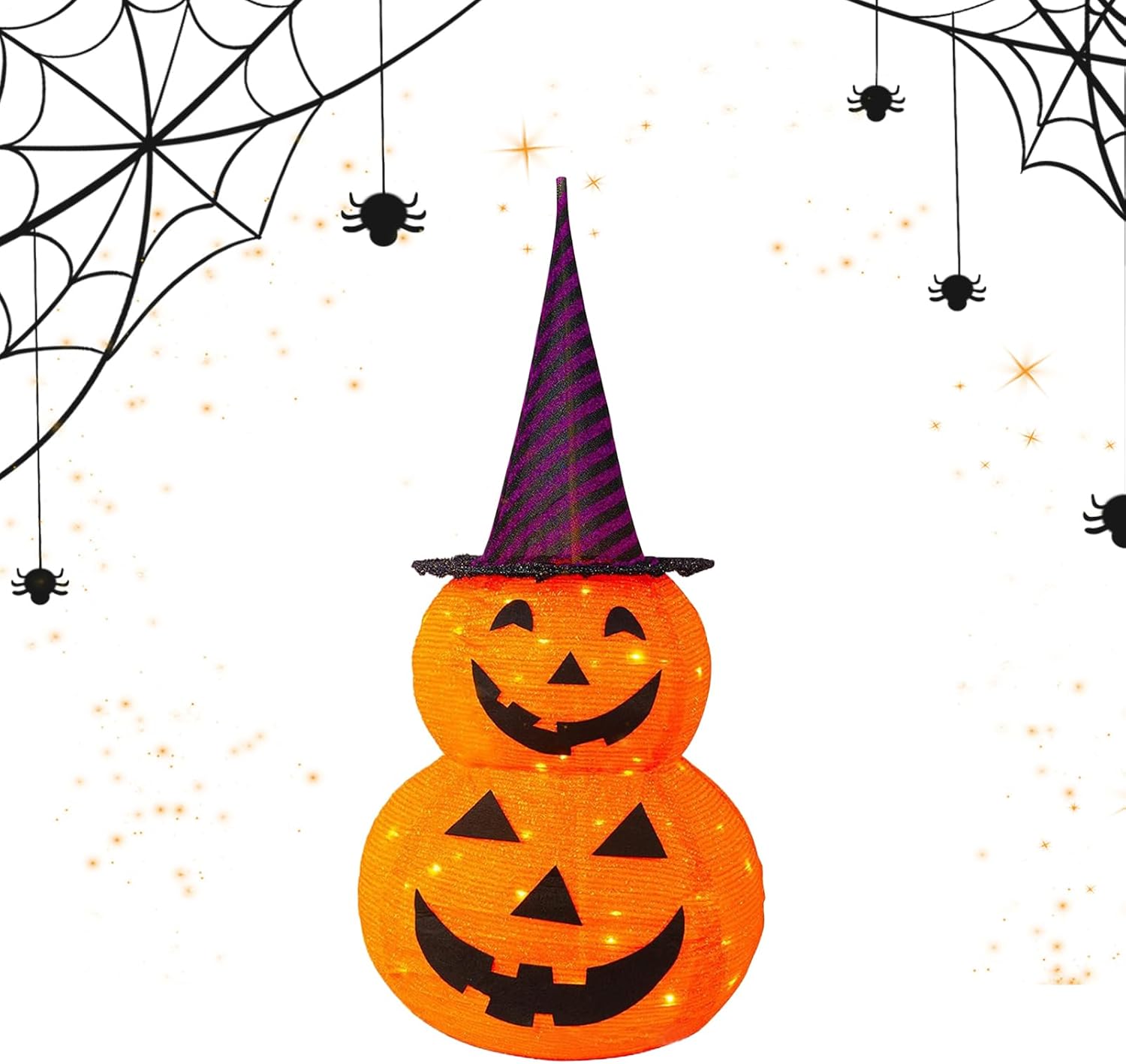 HUSUNEE パンプキンライト | 寝室用 魔女帽子付き サンクスギビング カボチャライト,ハロウィン ディスプレイ 屋内 屋外
