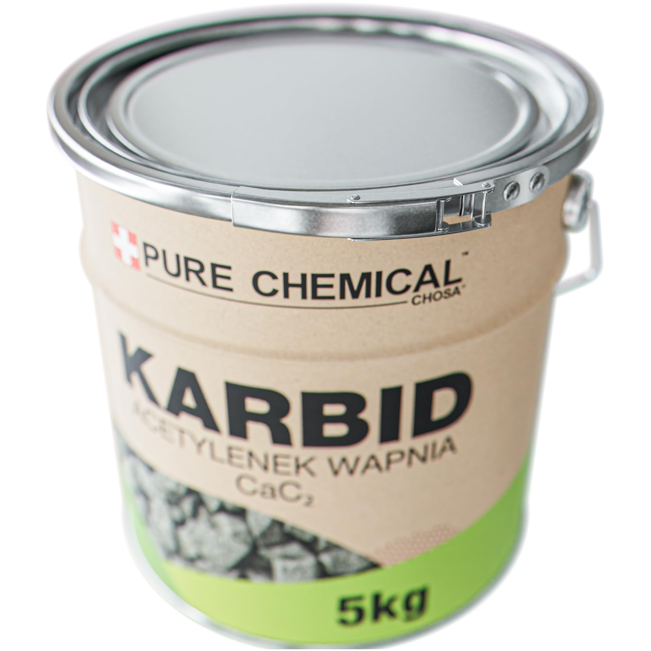 CHOSA Carburo di Calcio 5 kg - CAC₂ Puro al 100%, Senza Additivi - per Lampade Acetilene, Saldatura e Giardino - Robusta Scatola di Metallo – la Confezione Protegge dall'umidità – Chiusura Ermetica