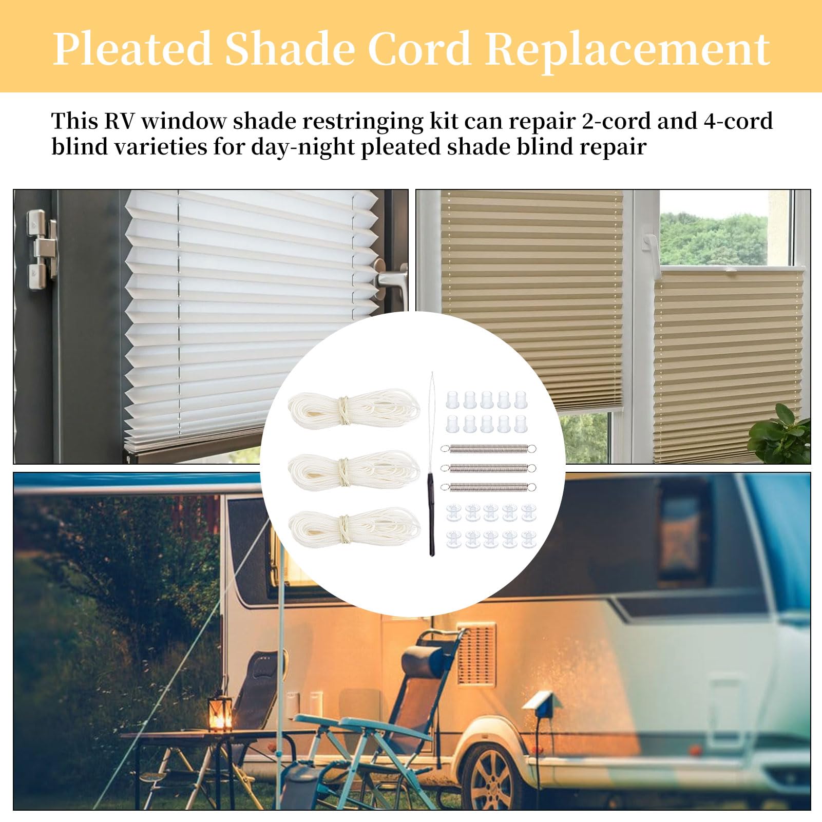 Kit De Réparation De Stores Plissés Pour Camping-car – 3 Cordons De 6 M, Passe-câbles, Tendeurs, Ressorts, Outil D’enfilage – Pour Stores Jour/nuit, Cordons Cassés