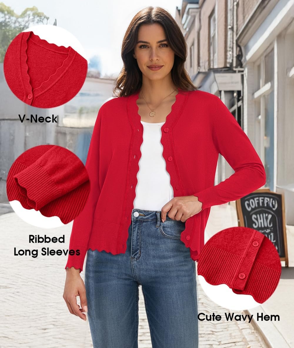 GRECERELLE Women's Long Sleeve V-Neck Button Down Cardigan Knit Shrugs Sweater - Image 5