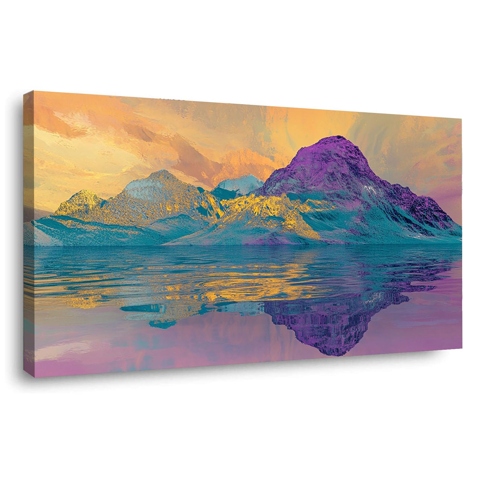 WIKEO Beach Pictures on Canvas Wall Art Graffiti Abstract Ocean Modern Prints Seaview Landscape Artwork - for Living Room Bedroom Home Office Wall Decoration(Purple 8)-20x40cm Framed
