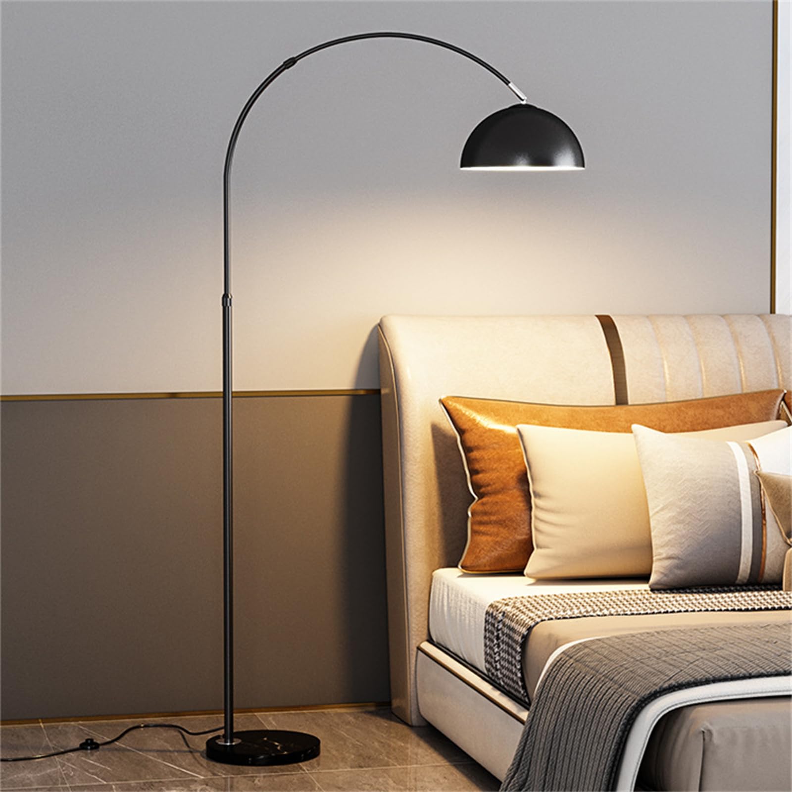 Lampada da terra ad arco dimmerabile con telecomando, moderna lampada da terra ad arco con base in marmo per soggiorno, camera da letto, ufficio, design industriale