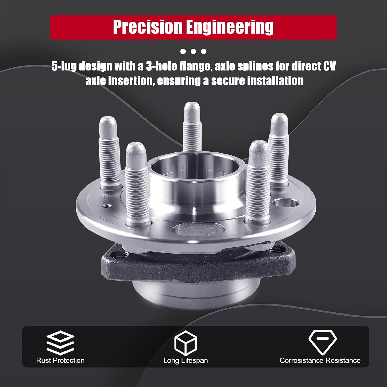 1 pc 513288 Front/Rear Wheel Bearing Hub Assembly, 5-Lug, Fits Cadillac XTS 2013-2017, Chevy Impala 2014-2017, Malibu 2013-2016, Buick Lacrosse 10-16, Regal 11-17, GMC Terrain 10-17