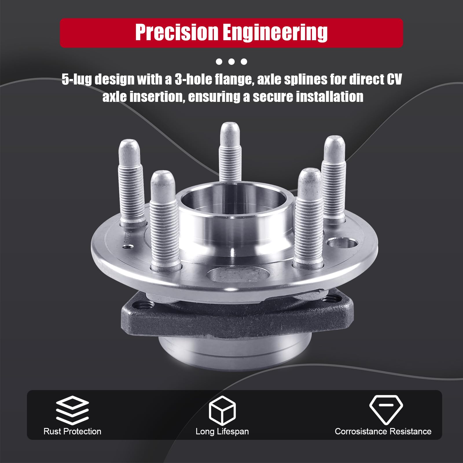 Snapklik.com : 1 Pc 513288 Front/Rear Wheel Bearing Hub Assembly, 5-Lug ...