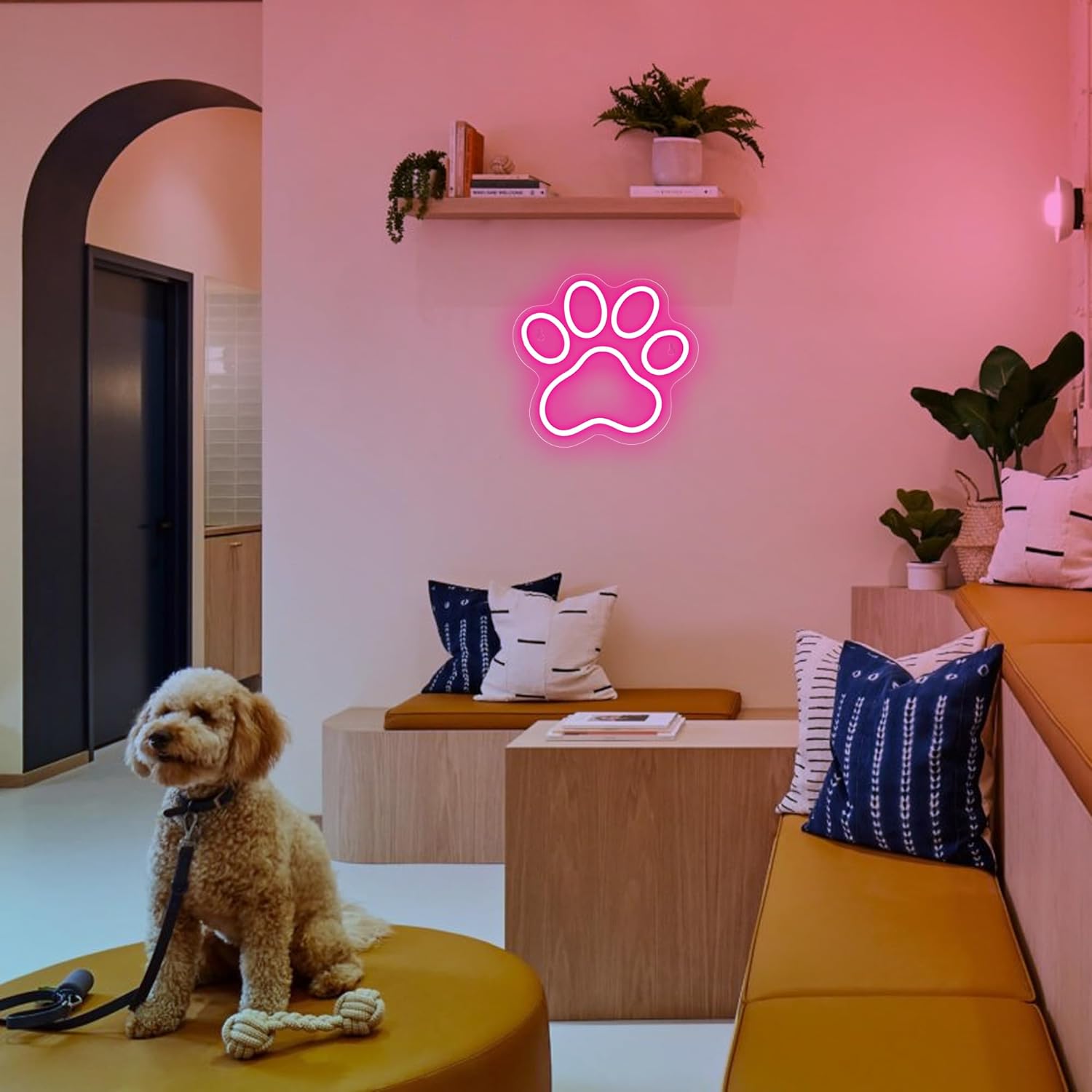Aslanka LED Cat Dog Paw Neon Sign, Dimmable Led Doggy Foot Print Neon Light for Wall Decor, USB Powered Lighted Acrylic Kitten Sign for Living Room Bedroom Doghouse Pet Shop Daughter Girls Gifts-Pink