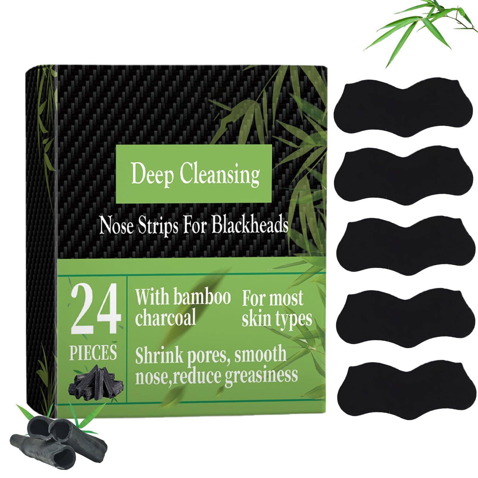 Nose Strips, 24 Pcs Nose Blackhead Remover, Charcoal Blackhead Remover Pore Strips for Blackheads, Deep Cleansing Tighten Pores for Women Men