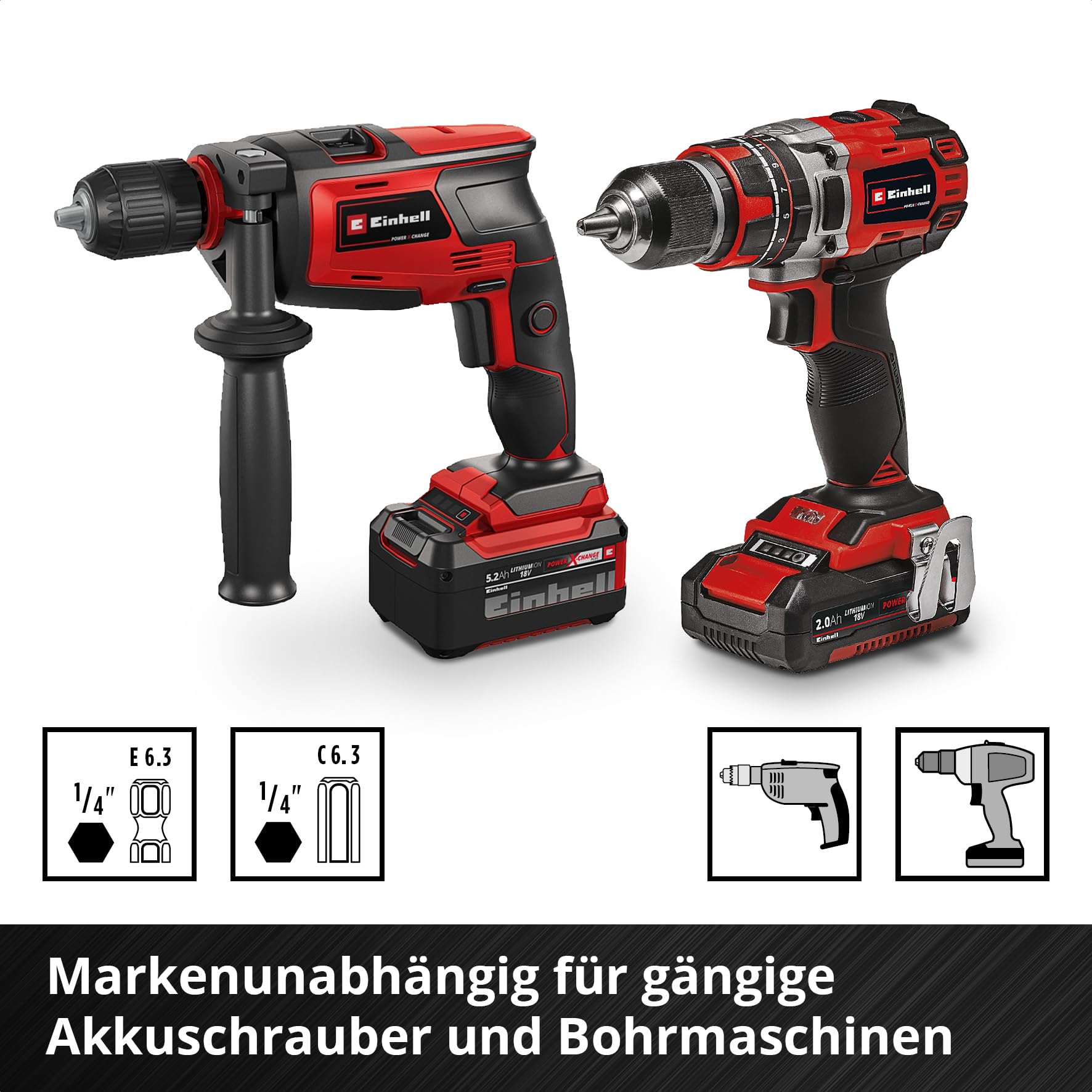 Original Einhell XL-CASE 95-tlg. Bit- und Bohrer-Set (Bits, diverse Bohrer, Schnellwechselbithalter, Steckschlüssel, Senker, Bohrstopper, Stiftschlüssel inkl. Aufbewahrungsbox)