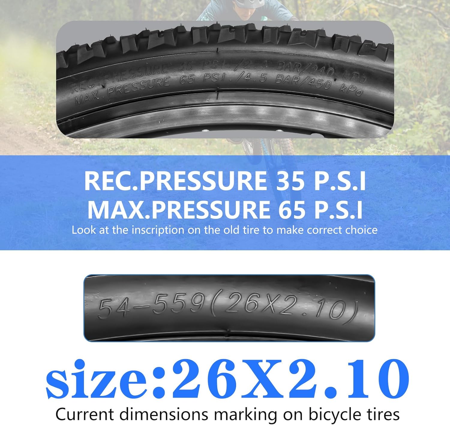 SIMEIQI 2 Pack 26 x 2.10/27.5 x 2.10 Bike Tires 26/27.5 inch Folding Bike Tires Fit for 26/27.5 X 1.95 26 X 2.10 26 X 2.125 Mountain Bike Beach Cruiser Bike City Urban Bicycles Bikes