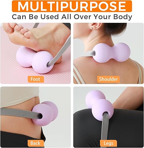 Miniatura 5 de VICSKY Pelota de masaje de cacahuete  Doble bola de liberación miofascial de lacrosse, rodillo de tejido profundo para cuello, espalda y pies,