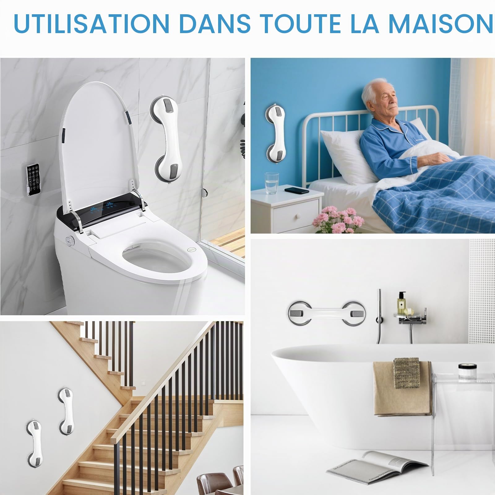 Poignées pour Personnes Âgées Ventouse Forte - 2pcs Poignées de Sécurité Salle de Bain, 110 KG Poignée de Sécurité pour Salle De Bain, Support Levage et Fixation Banc Douche et Toilette, Gris