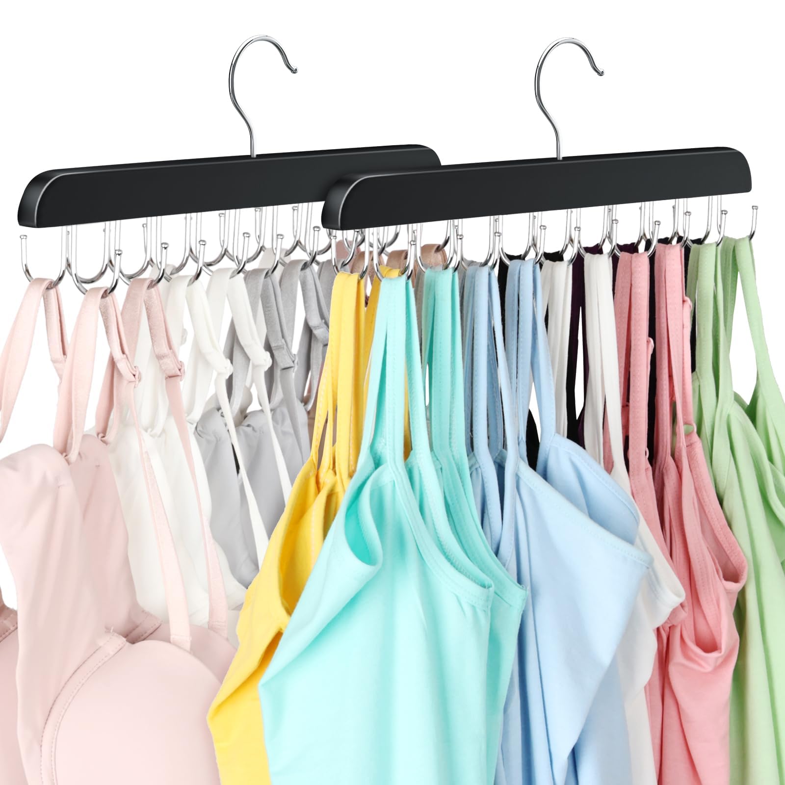 Photo 1 of 2 Pack Bra Hanger, Capacity Foldable Tank Top Hanger with 40 Hooks, Bra Hangers for Closet Organizer, Premium Wooden Space Saving Hangers Closet Organizers and Storage for Dorm & Apartment